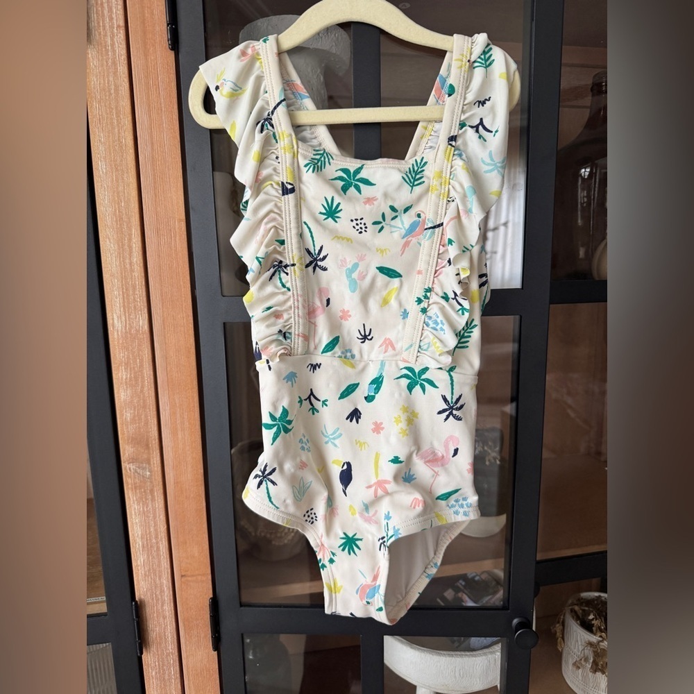 Hanna Andersson one piece swimsuit scru colorful print ruffles criss cross girls - Picture 2 of 7